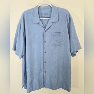 Tommy Bahama Light Blue 100% Silk Textured Leaf Pattern Shirt Beachy Vaca, XLX/T